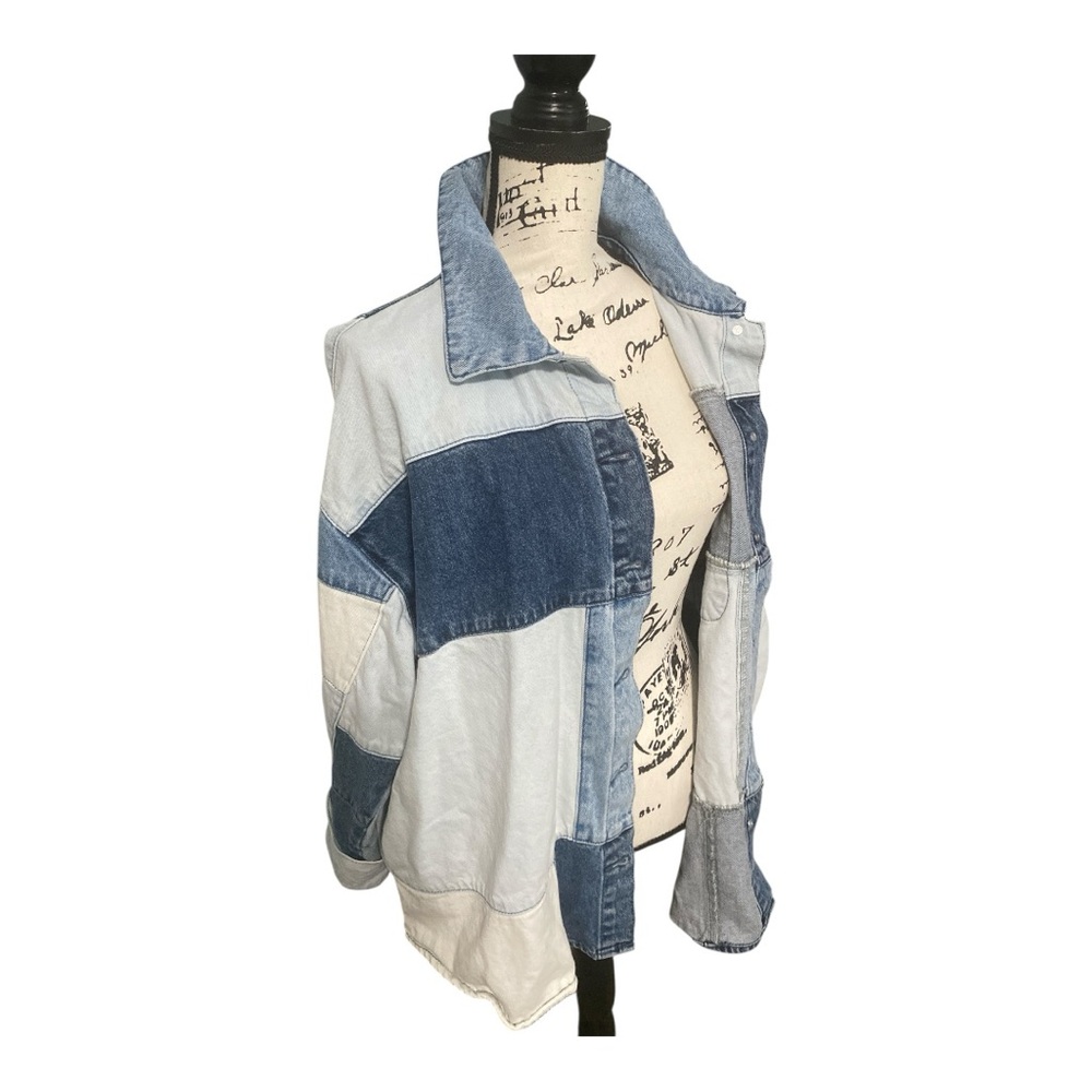 Forever 21 Jacket Blue Patchwork Denim Retro Util… - image 3